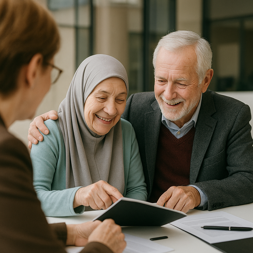 Muslim couple discussing insurance options